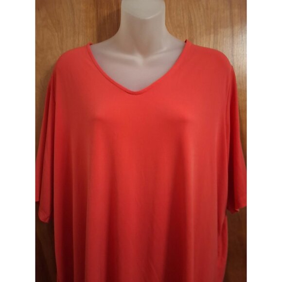 Susan Graver Liquid Knit Tunic Top Shirt 2X Red Short Sleeve Modern Essentials - Picture 1 of 4